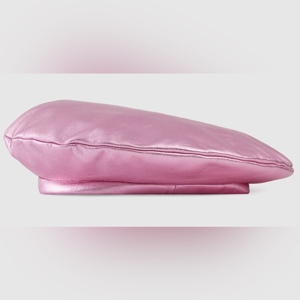 GUCCI Nappa Leather Beret in Pink Metallic NEW